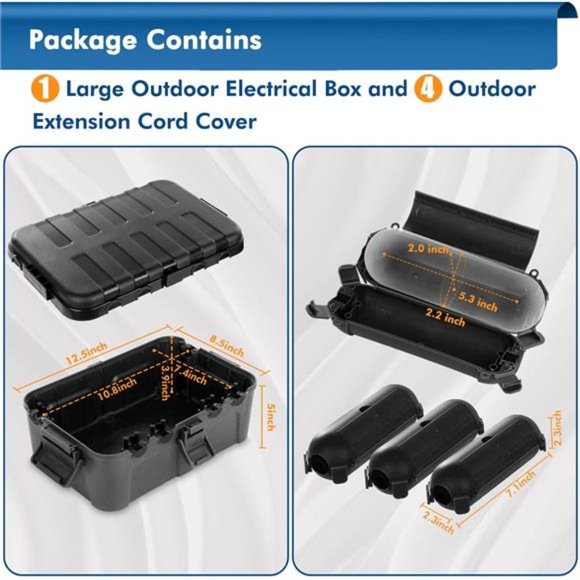 XL Outdoor Box w/ 6 Cable Seal Entry, Weatherproof Extension Cover, Black. - Picture 2 of 6